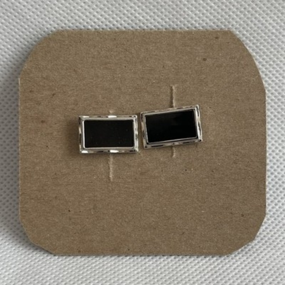 Vintage Black Onyx Sterling Silver Rectangle Cufflinks Men’s Accessory Excellent